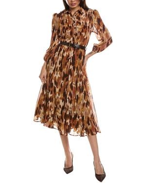 Tahari Midi Printed Shirtdress - Brown