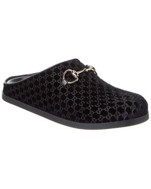 Gucci Horsebit Gg Velvet Mule - Black