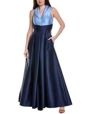 Adrianna Papell Colorblocked Tuxedo Mikado Gown - Blue