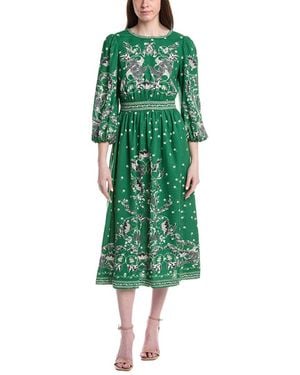 Max Studio Puff Sleeve Linen-Blend Maxi Dress - Green