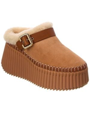 Chloé Nama Suede & Shearling Platform Loafer - Brown