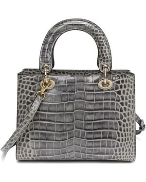 Tiffany & Fred Paris Alligator-Embossed Leather Satchel - Gray