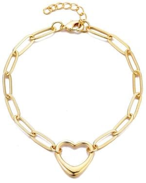 Adornia 14K Plated Paperclip Chain Outline Heart Bracelet - Metallic