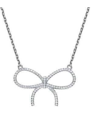 Genevive Jewelry Silver Cz Bow Necklace - Metallic