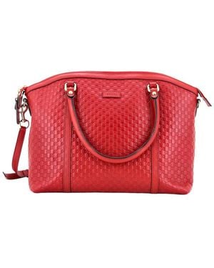 Gucci Burgundy Microssima Leather Britt Convertible Dome Satchel Medium (Authentic Pre-Loved) - Red