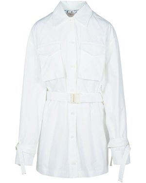 Off-White c/o Virgil Abloh Belted Cotton Poplin Mini Shirtdress - White