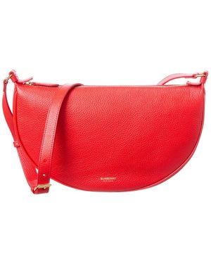 Burberry Half Moon Leather Hobo Bag - Red