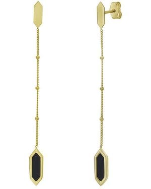 Italian Gold 14K Onyx Dangle Earrings - White