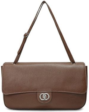 Tiffany & Fred Paris Premium Pebbled Leather Turnlock Shoulder Bag - Brown