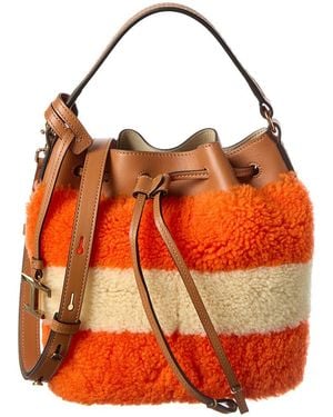 Tod's Logo Fleece & Leather Bucket Bag - Orange