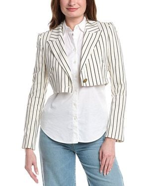L'Agence Izzie Cropped Linen-Blend Blazer - Grey