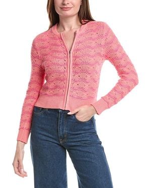 Isla Eliza Pointelle Stripe Zip Bomber Jacket - Red