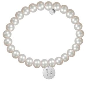 Jane Basch Silver Diamond & 6mm Pearl Initial Stretch Bracelet (a-z) - Metallic