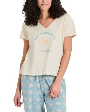 Life Is Good. Snuggle Up Sleep V-Neck T-Shirt - White