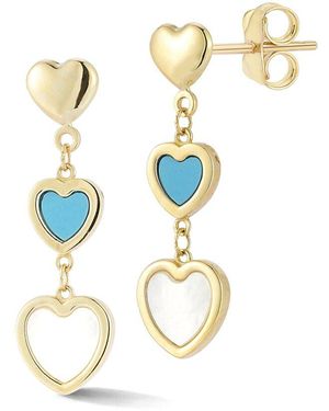 Ember Fine Jewelry 14k Turquoise & Pearl Heart Drop Earrings - Metallic