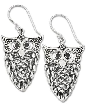 Samuel B. Silver Black Shell Owl Earrings - White