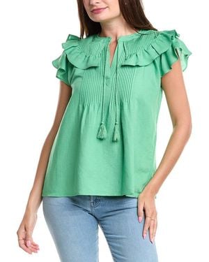 Tahari Linen-Blend Blouse - Green