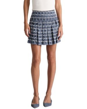Alice + Olivia Emilie Frayed Box Pleated Mini Skirt - Blue