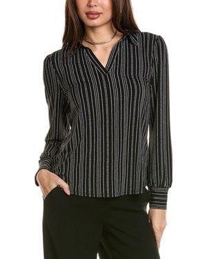 Adrianna Papell Collared V-Neck Knit Top - Black