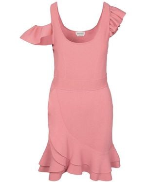 McQueen Compact Knit Mini Ruffle Dress - Pink
