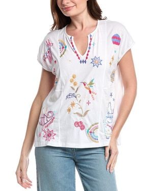 Johnny Was Easy Paneled V-Neck T-Shirt - White