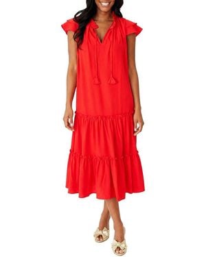 Sail To Sable Ruffle Neck Midi - Red