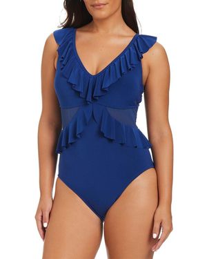 Beyond Control Swimwear Solid Essentials Ruffle One Piece - Blue