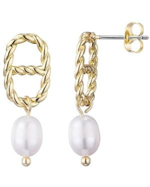 Adornia 14K Plated 6-8Mm Pearl Mariner Link Drop Earrings - Metallic