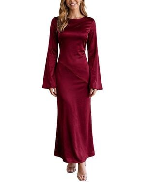 AMINA GLAM Long Sleeve Maxi Dress - Red