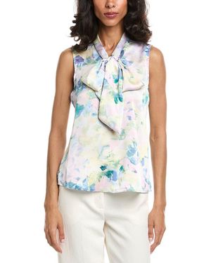 Tahari Petite Hammer Satin Blouse - Blue
