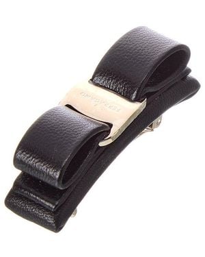 Ferragamo Double Vara Leather Hair Clip - Black