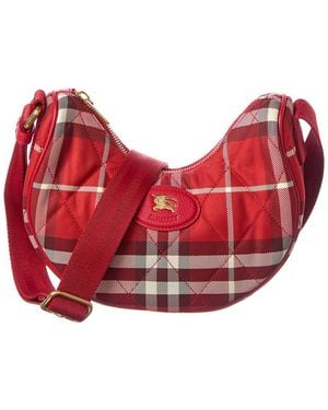 Burberry Horseshoe Nylon & Leather Hobo Bag - Red