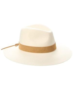 Bruno Magli Wide Brim Leather-Trim Wool Fedora - White