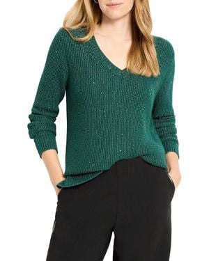 NIC+ZOE Shimmer Waffle V-Neck Sweater - Green
