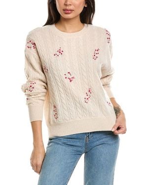 Brodie Cashmere Flower Cable Crewneck Cashmere Jumper - White