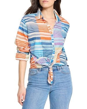 NIC+ZOE Petite Sunset Stripe Boyfriend Shirt - Blue