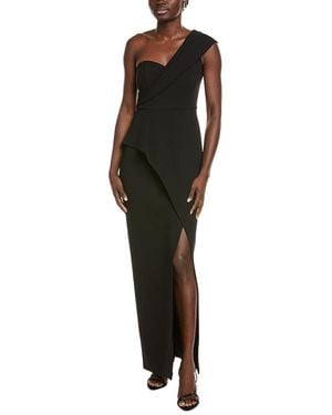 Aidan Mattox One-Shoulder Wrap Column Gown - Black
