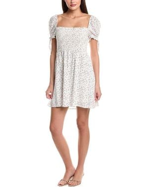 Bardot Ditsy Shirred Mini Dress - White