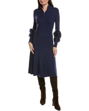 tyler boe Celia Knit Fur Trim Dress - Blue