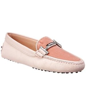 Tod's Tod’S Gommino Double T Embossed Suede & Velvet Loafer - Pink