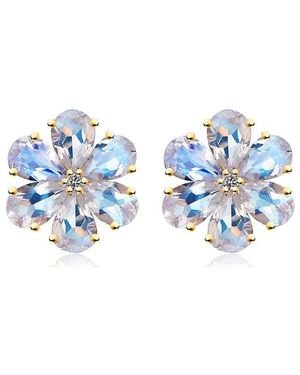 Nina Zhou Jewelry 14K 4.25 Ct. Tw. Diamond & Moonstone Stud Earrings - Blue