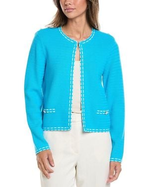 St. John Ticking Trim Crew Jacket - Blue