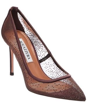 Aquazzura Logo 85 Satin & Mesh Pump - Brown