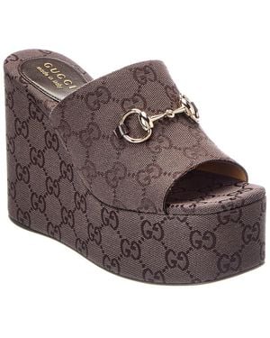 Gucci Horsebit Leather Wedge Sandal - Brown