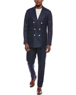 Brunello Cucinelli 2Pc Wool, Linen, & Silk-Blend Suit With Pleated Pant - Blue