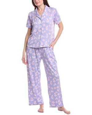 Vera Bradley 3Pc Notch Collar Top, Short & Pant Pajama Set - Purple