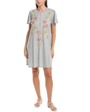 Johnny Was Calista Flutter Sleeve Henley Dress - Gray