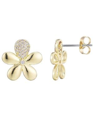 Adornia 14K Plated Cz Flower Petal Stud Earrings - Metallic