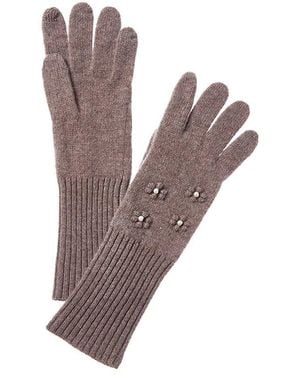 Hannah Rose Bobble & Pearl Cluster Cashmere Gloves - Brown