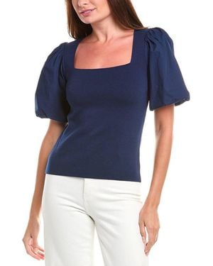 Tahari Mixed Media Blouson Top - Blue